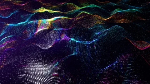 Abstract rainbow color digital particles wave with dust and light motion back Video stock 99759123