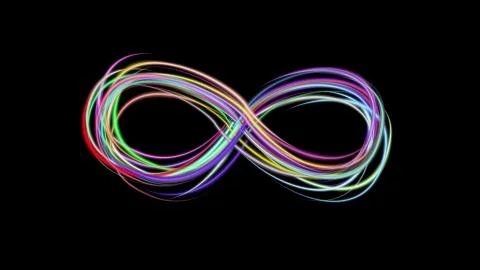 Abstract rainbow colors infinity symbol drawn elegant lines stripes bands Stock Illustration