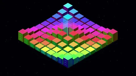 Abstract rainbow cube grid pulsing in wave motion cinematic 3d motion backg.. Stock Footage 345127398