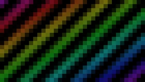 Abstract rainbow diagonal pixel pattern on a solid black background Stock Footage 335145955