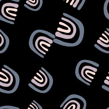 Abstract rainbow doodle seamless pattern on black background. Stock Illustration