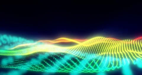 Abstract rainbow energy magic waves from glowing particles and lines futurist Foto stock