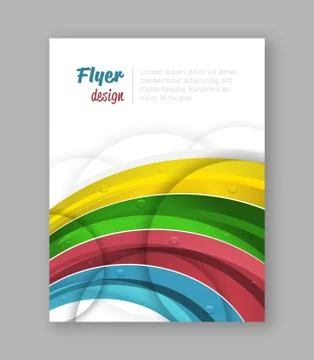 Abstract rainbow flyer design template with water drops. Stock Illustration
