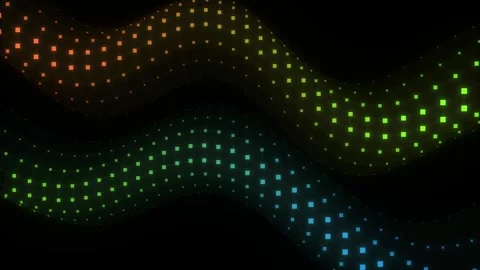 Abstract Rainbow Gradient Glowing Pixel Square Wave Pattern on Black Background Stock Footage 334084503