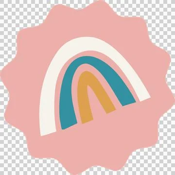 Abstract rainbow graphic is featuring three arches on scalloped pink circle, Stock Illustration