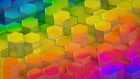 Abstract rainbow hexagon background pattern wall. 3D polygon Projection Mapping Stock Footage 136094122