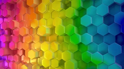 Abstract rainbow hexagon background pattern wall. 3D polygon Projection Mapping Stock Footage 136094608