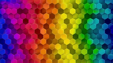 Abstract rainbow hexagon background pattern wall. 3D polygon Projection Mapping Stock Footage 146309484