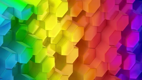 Abstract rainbow hexagon background pattern wall. 3D polygon Projection Mapping Stock Footage 146309746