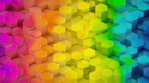 Abstract rainbow hexagon background pattern wall. 3D polygon Projection Mapping Stock Footage 153385224