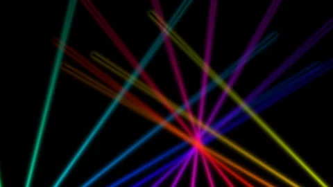 Abstract rainbow laser light streaks radiating from a single central point Stock Footage 335117818