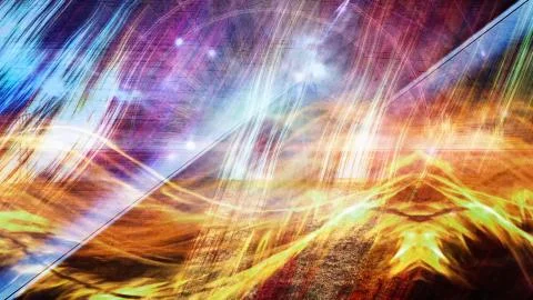 Abstract Rainbow Light Rays and Streaks and Pink Backdrop Stock Illustration