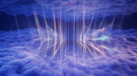 Abstract rainbow light rays over blue clouds Stock Footage 331455544