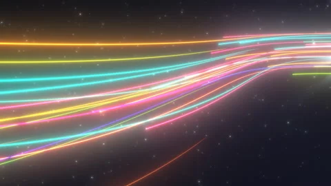 Abstract Rainbow Light Trail Curve Streams Flow and Glowing Stars Stock Footage 133446825