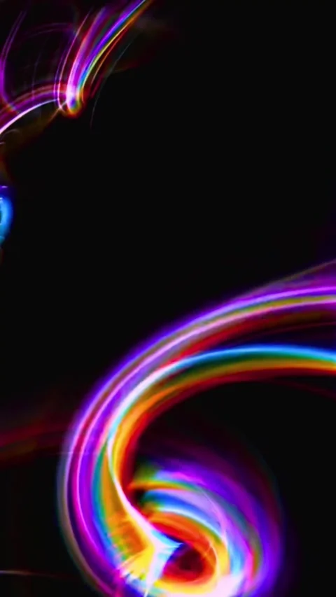 Abstract rainbow light trails on black background for modern digital technology Video stock 347485046