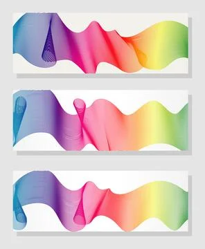Abstract rainbow lines background, horizontal banner set Illustrazione stock