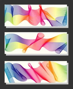 Abstract rainbow lines background, horizontal banner set Illustrazione stock