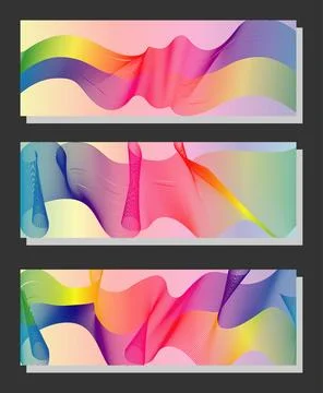 Abstract rainbow lines background, horizontal banner set Illustrazione stock