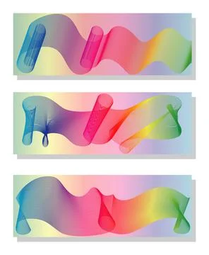 Abstract rainbow lines background, horizontal banner set Illustrazione stock