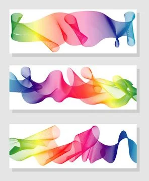 Abstract rainbow lines background, horizontal banner set Stock Illustration