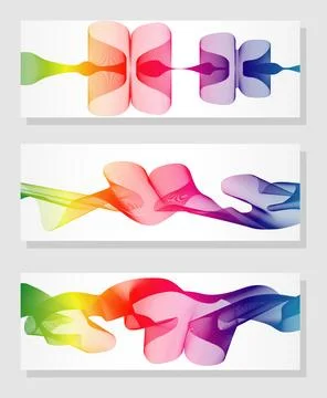 Abstract rainbow lines background, horizontal banner set Stock Illustration