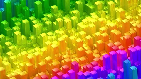 Abstract rainbow metallic cubes background pattern wall. 3D Projection Mapping Stock Footage 146309977