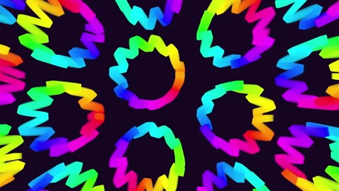 Abstract rainbow rings and zigzag in rows pattern Video stock 230064292