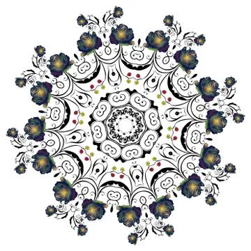 Abstract Rainbow Roses Round Stock Illustration