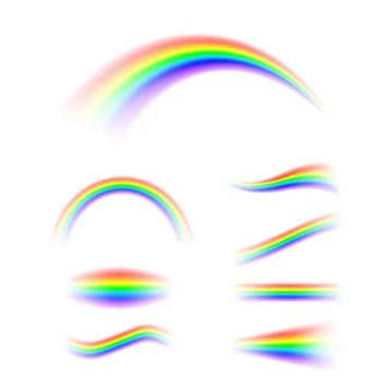 Abstract Rainbow set in different shapes. Spectrum of light, seven colors. Ve Stock Illustration