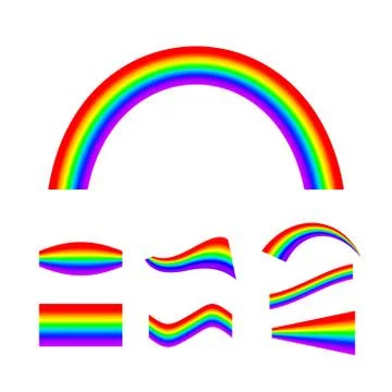 Abstract Rainbow set in different shapes. Vector illustration isolated on whi Stock Illustration