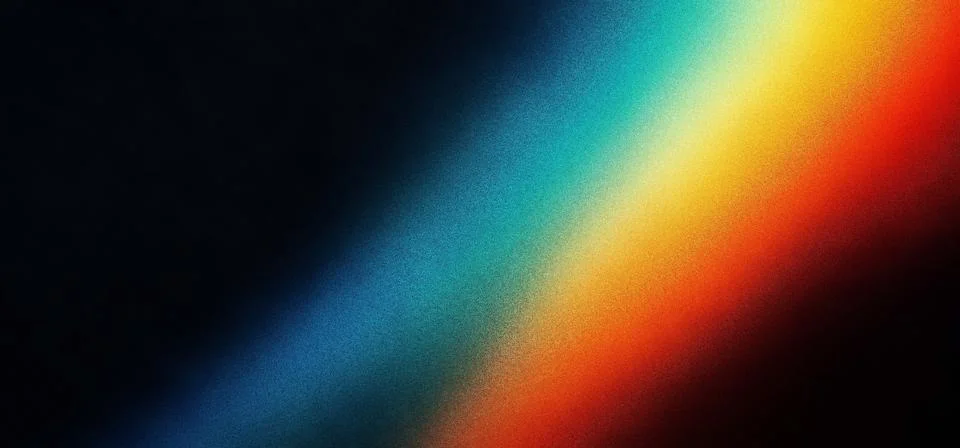 Abstract rainbow spectrum light leak on dark textured background Stock Illustration