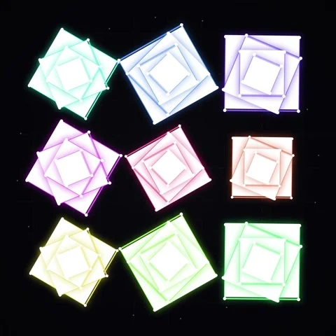 Abstract Rainbow Square Gradients Glowing UI Elements on Dark Background Stock Footage 346282707