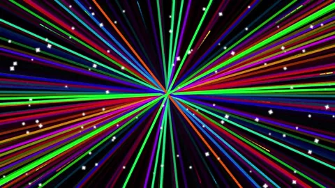Abstract Rainbow Starburst Light Streaks with Particles Stock Footage 343951958