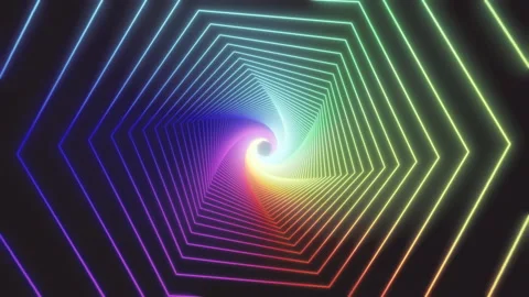 Abstract rainbow tunnel loop futuristic background. Space from glowing neon Video stock 151610832