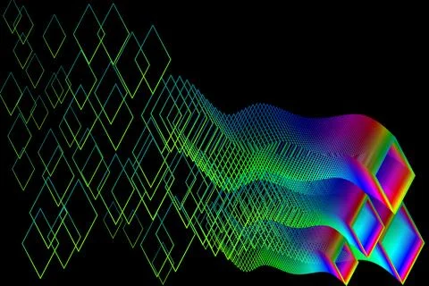 Abstract Rainbow Wave and Green Diamond Line Background on Black JPG-EPS Illustrazione stock