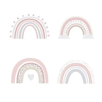 Abstract rainbows hand drawn set. Color Scandinavian bows decorative doodles Illustrazione stock