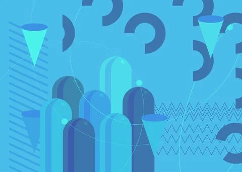 Abstract random blue colored shapes template for cover design. Retro geomet.. Stock Illustration