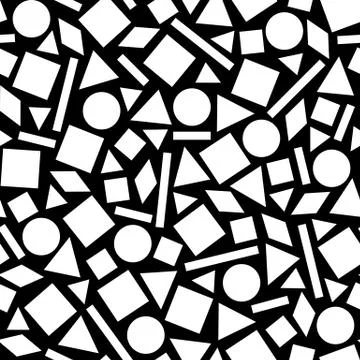 Abstract random  geometric figures seamless pattern in black and white. Retro 스톡 일러스트