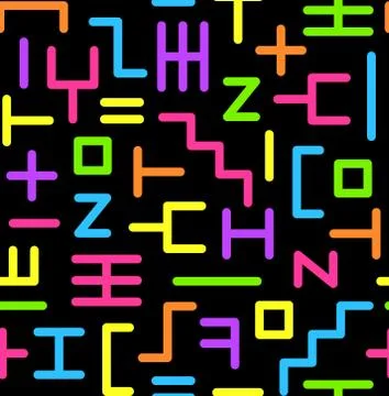 Abstract random geometric shapes of the lines seamless pattern in bright colo Illustrazione stock