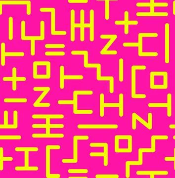 Abstract random geometric shapes of the lines seamless pattern in pink and ye Stock-Illustration