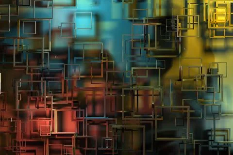 Abstract Random Number of Square Frames on Colorful Background. Stock Illustration