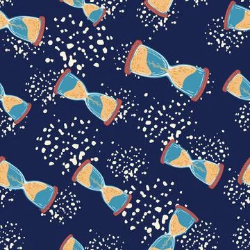 Abstract random seamless pattern with blue and beige hourglass elements. Navy Illustrazione stock