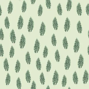 Abstract random seamless pattern with green little oak leaf ornament. Light g Stock Illustration