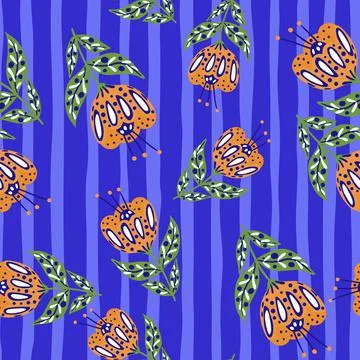 Abstract random seamless pattern with orange colored folk flowers elements. B Stock Illustration