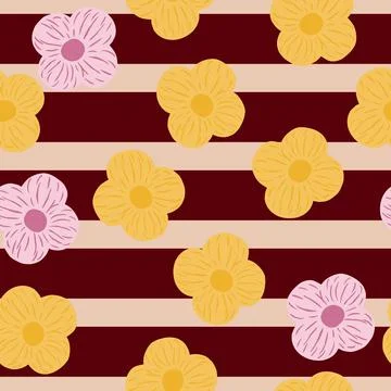 Abstract random seamless pattern with simple yellow and pink flowers elements イラスト素材