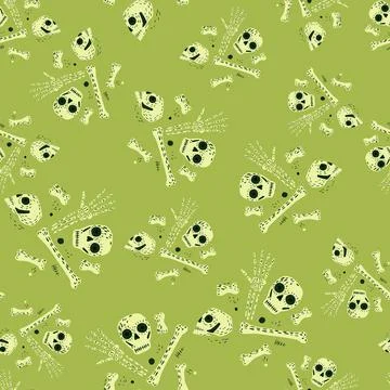 Abstract random seamless pirate style pattern with white skull and bones silh Illustrazione stock