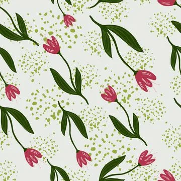 Abstract random tulip seamless pattern on splash background. Stock Illustration