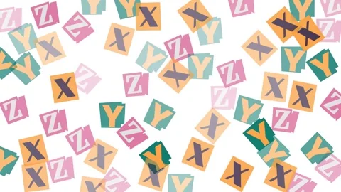 Abstract Ransom Note Pattern with Colorful Scattered X Y Z Alphabet Cutouts Stock Footage 345539493