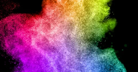 Abstract real multicolor powder explosion on black background, slow motion Stock Footage 99484053