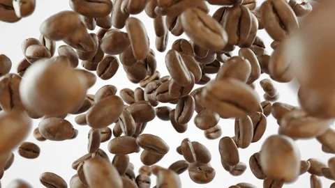Abstract realistic 3D coffee beans explosion in slow motion. Many coffee beans f Stock Footage 129292571
